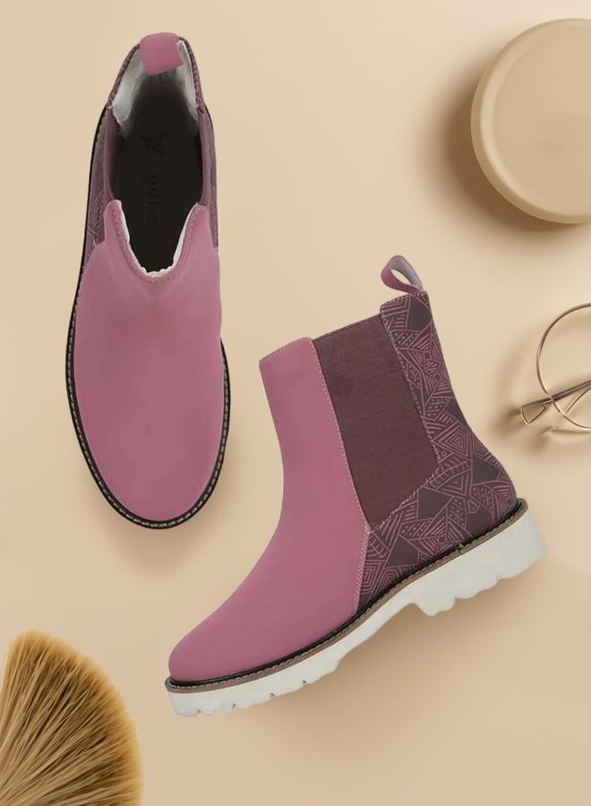 YOHO Pink Comfortable Lightweight Printed Boots - Image 2
